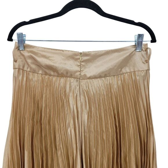 Vintage 80s Mini Skirt M Metallic Gold Satin Accordion Pleat Skater Party Glam - Picture 6 of 8